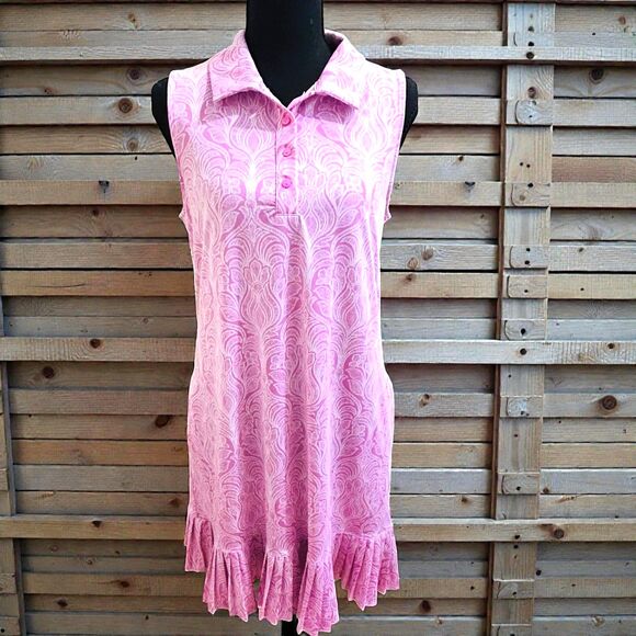 Laura Ashley Dresses & Skirts - Laura Ashley Dress Size M Pink Floral Sleeveless Ruffle Pockets Golf Tennis
